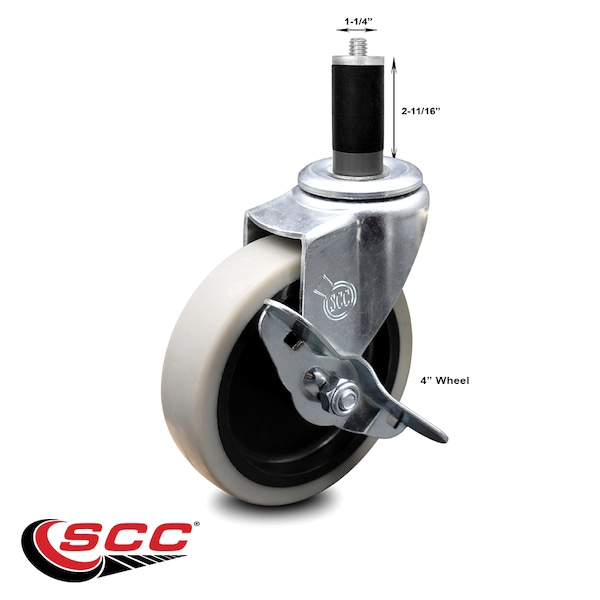 4 Inch Thermoplastic Rubber Wheel 1-1/4 Inch Expanding Stem Caster with Brake